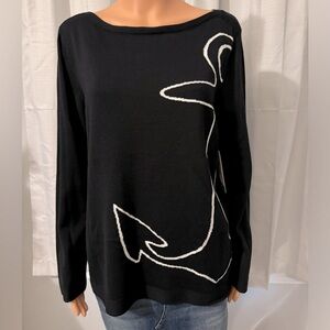 Pretty Nautica size L black white anchor long sleeve sweater